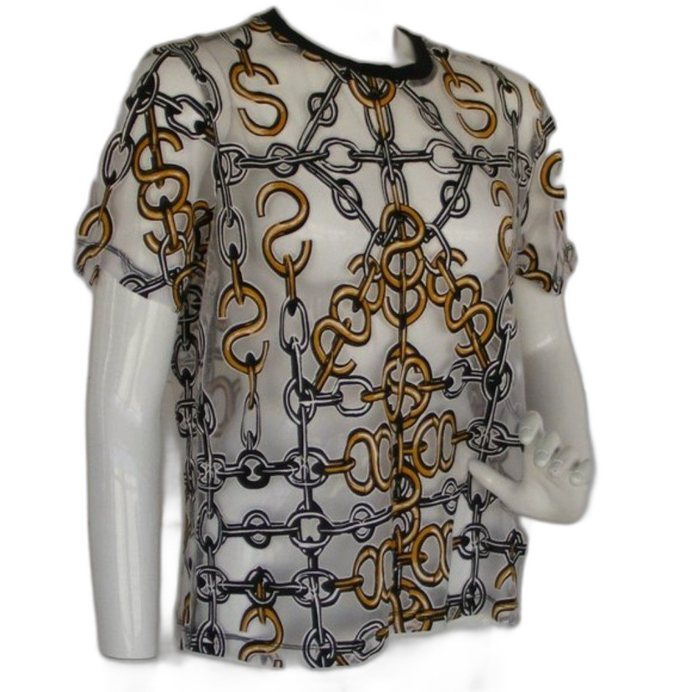 ASOS Sheer Tee, 10, Chain print Burnout, Ringer Collar, Short sleeves - Picture 3 of 8